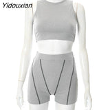 Yidouxian Piece Women Casual Tank Top Summer Crew Neck Thread High Waist Shorts Set tank top women