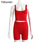 Yidouxian Casual Sporty Knitting Ribbed 2 Piece Outfits Jogging Sexy O Neck Tank Top + Leggings Bodycon Two Piece Set Tracksuit