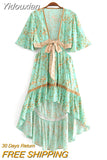 Yidouxian Sau beauty New Boho Floral Print Swing Dress Women Holiday Style Fashion Irregular Dresses Female Vestido De Moda
