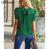 Yidouxian 2023 New Summer Women's O Neck Loose Top For Ladies Clean Color Short Sleeve Shirt Blouses For Fashion