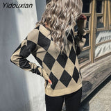 Yidouxian New Fashion Women's Autumn Winter O Neck Diamond Long Sleeve Sweater For Ladies Causal All Match Knitted Tops