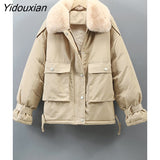 Yidouxian Cotton Liner Parka Coat 2023 New Winter Jacket Women Casual Thick Warm Parka Ladies Lapel Solid Color Chic Coat