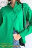 yidouxian Sleeve Oversized Women's Shirt White Cotton Elegant Blouses For Women Fashion Loose Basic Tops Green Blouse Blusas 23618