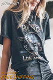 yidouxian Graphic Tees Tops Women Summer Distressed Letter Washed Oversized T-shirts Tees Fashion Street Tee Clothing Tops Vintage