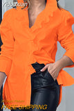 Yidouxian Lady Buttons White Shirts Women Sexy V Neck Puff Long Sleeve Ruffles Elegant Shirt Woman Fashion Chic Female Blouse 26550