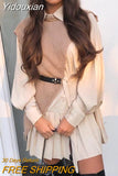 Yidouxian 2 Piece Set shirt Dress For Women Streetwear Pleated Midi Dress Irregular Knitted Vest Long sleeve Shirts 2023 Spring Autumn