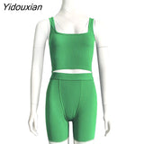 Yidouxian Casual Sporty Knitting Ribbed 2 Piece Outfits Jogging Sexy O Neck Tank Top + Leggings Bodycon Two Piece Set Tracksuit