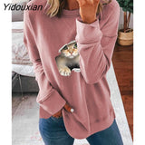 Yidouxian Harajuku Cat Print Hoodie Women Hoody Animal Printing Sweatshirts Long Sleeves Pullover Tops Sweatshirt Streetwear Hoodies