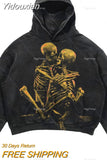 Yidouxian hop funny skull spits fire print hoodies women streetwear oversized hoodie vintage couples sweatshirt goth harajuku y2k tops