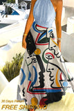 Yidouxian Women Sleeveless Pleated Maxi Dresses Summer Halter O Neck Long Dress Boho Printed Beach Sundress Party Dress Robe De Plage