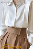 yidouxian 2023 Summer Elegant Long Sleeve Solid Work Shirt Women Office Lady Button Up White Shirt Blouse Casual Female Clothes