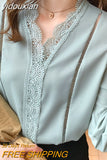 yidouxian Casual Lace Chiffon Shirt Women Slim Long Sleeve V-neck Woman Blouse Fashion Spring Solid Tops Office Lady Clothes 25011
