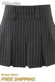 Yidouxian college style sexy high waist striped pleated skirt woman slim fit kawaii short mini skirt for girl spring Autumn