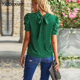 Yidouxian 2023 New Summer Women's O Neck Loose Top For Ladies Clean Color Short Sleeve Shirt Blouses For Fashion