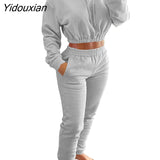 Yidouxian sports leisure Hoodie and jogging pants set Custom Women sweatpants and Sweatshirts Cropped sweatsuits