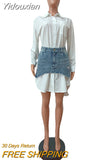 Yidouxian Solid Lapel Long Sleeve Single Breasted Shirt Dress and Irregular Denim Skirt Two Piece Set Women 2023 Cute Street Outfit