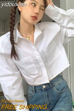 yidouxian 2023 Spring Minimalist Long Sleeve Women White Shirt Y2K Shoulder Pad Button Loose Woman Crop Top Blouse Female Clothing