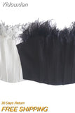 Yidouxian Feather Corset Top Women Elegant Tube Top Chic Lady Fashion Crop Tops with Black Feathers Clubwear Party Prom Clothing