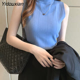 Yidouxian Women Solid Sleeveless Basic Fashion Femme Elegant All-match Korean Style Ladies Tops Half High Collor Student Casual Soft