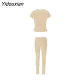 Yidouxian Casual Sporty Knitting Ribbed 2 Piece Outfits Jogging Sexy O Neck Tank Top + Leggings Bodycon Two Piece Set Tracksuit