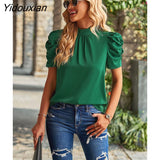 Yidouxian 2023 New Summer Women's O Neck Loose Top For Ladies Clean Color Short Sleeve Shirt Blouses For Fashion