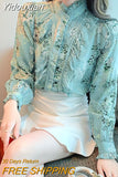 Yidouxian Printed Elegant Blouse Women 2023 Fashion Long Sleeve Ruffle Lace Shirt Women Stand Collar Vintage Lady Blouses Top 18757