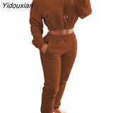 Yidouxian sports leisure Hoodie and jogging pants set Custom Women sweatpants and Sweatshirts Cropped sweatsuits