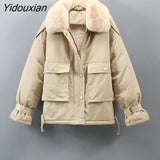 Yidouxian Cotton Liner Parka Coat 2023 New Winter Jacket Women Casual Thick Warm Parka Ladies Lapel Solid Color Chic Coat