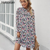 Yidouxian Spring Summer Loose Floral Short Dress For Women Casual Ruffles Half High Collar Ladies A Line Oversize Print Dress