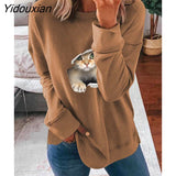 Yidouxian Harajuku Cat Print Hoodie Women Hoody Animal Printing Sweatshirts Long Sleeves Pullover Tops Sweatshirt Streetwear Hoodies