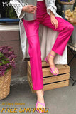 Yidouxian Fashion Slim Pink Office Pants Ladies Elegant High Waist Pencil Trousers Casual Pu Leanther Pants For Women 2023