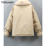 Yidouxian Cotton Liner Parka Coat 2023 New Winter Jacket Women Casual Thick Warm Parka Ladies Lapel Solid Color Chic Coat