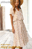 yidouxian Summer Polka Dot Dress Ladies Leopard Print Shirt Dress Women Midi High Waist Beach Vacation Bohemian Dresses Vestido 21818