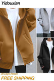 Yidouxian Autumn/Winter New Personalized Street Sweater Zipper Hooded Long plush Sweater