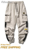 Yidouxian 2023 Spring Harem Casual Men's Pants Harajuku Ribbons Cargo Pants Solid Color Ankle-length Joggers Men