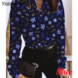 Yidouxian 2023 Long Sleeve Stand Collar Shirt Floral Print Top Lady Loose Long Sleeve TShirt Women's Casual V Neck Pullover Blouses