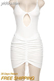 yidouxian Women Sexy Hollow Out Knitted Bodycon Slip Mini Dresses White Spaghetti Straps Bodysuits Ruched Skirts Two Piece Sets 2023Summer