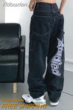 Yidouxian Y2k Jeans New Hip Hop Letter Printed Black Pants Men Women Fashion Punk Loose Straight Wide Leg Trousers Streetwear