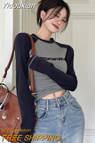 Yidouxian Y2k Streetwear Slim Fit T Shirts Women Vintage Korean Fashion Casual Top Female Letter American Retro Long Sleeve Tees