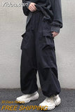 Yidouxian Men's Parachute-Style Hip-hop Street Overalls Oversized Pocket Trousers Harajuku Loose Solid Color Casual Pants Y2K Legged Pants