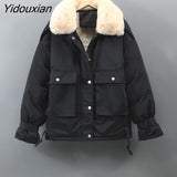 Yidouxian Cotton Liner Parka Coat 2023 New Winter Jacket Women Casual Thick Warm Parka Ladies Lapel Solid Color Chic Coat