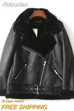 Yidouxian Women's Fashion Motorcycle Edition Lapel Thickened Warm Coat Leather Coat for Women