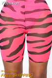 Yidouxian 2023 New Fashion Neon Color Women's Mesh Zebra Print Shorts Ladies Sexy Clubwear Sheer Mesh See Through High Waist Shorts