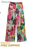 Yidouxian 2023 Spring Autumn Pant Women High Waist Floral Print Casual Wide Pants Womens Streetwear Straight Trousers Women 202307