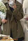 Yidouxian Women's Vintage Trench Coat Jacket with Belt Double Breasted Short Slim Windbreaker