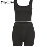 Yidouxian Casual Sporty Knitting Ribbed 2 Piece Outfits Jogging Sexy O Neck Tank Top + Leggings Bodycon Two Piece Set Tracksuit