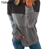 Yidouxian Women's Autumn Winter New Fashion Graffiti Printing Loose Long Sleeve T-Shirt Casual Color Matching All-Match Top