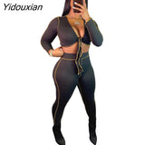 Yidouxian fall casual suit design sense of pure color lace sexy slim with two sets of long pants