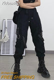 Yidouxian Gothic Black Cargo Pants Women Punk Streetwear Hip Hop Joggers Harajuku High Waist Ribbon Loose Female Trousers 1003