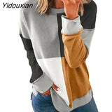 Yidouxian Women's Autumn Winter New Fashion Graffiti Printing Loose Long Sleeve T-Shirt Casual Color Matching All-Match Top